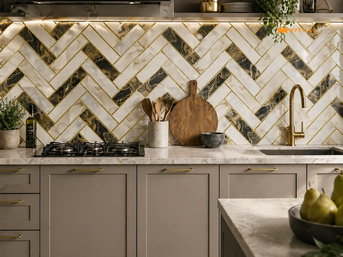 Ceramic White Highlighter Herringbone Wall Tiles